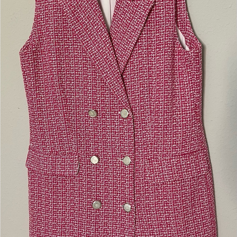 Nicole Miller Pink and White Tweed Vest